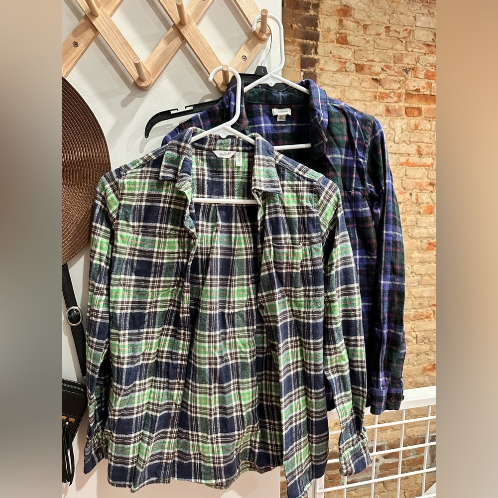 L.L. Bean & Woolrich pemberton flannel pair 100% cotton women’s XS set of 2